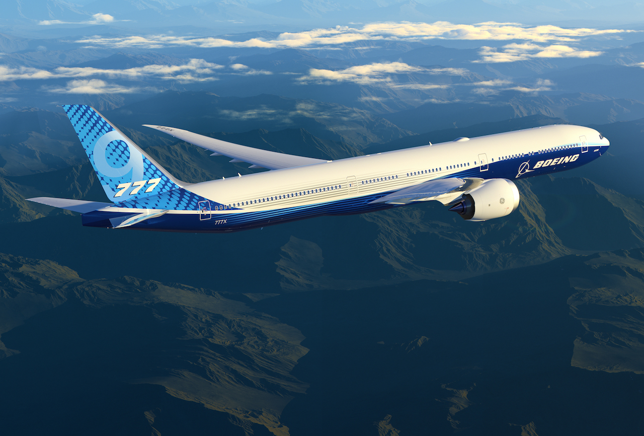 Boeing 777X in the sky
